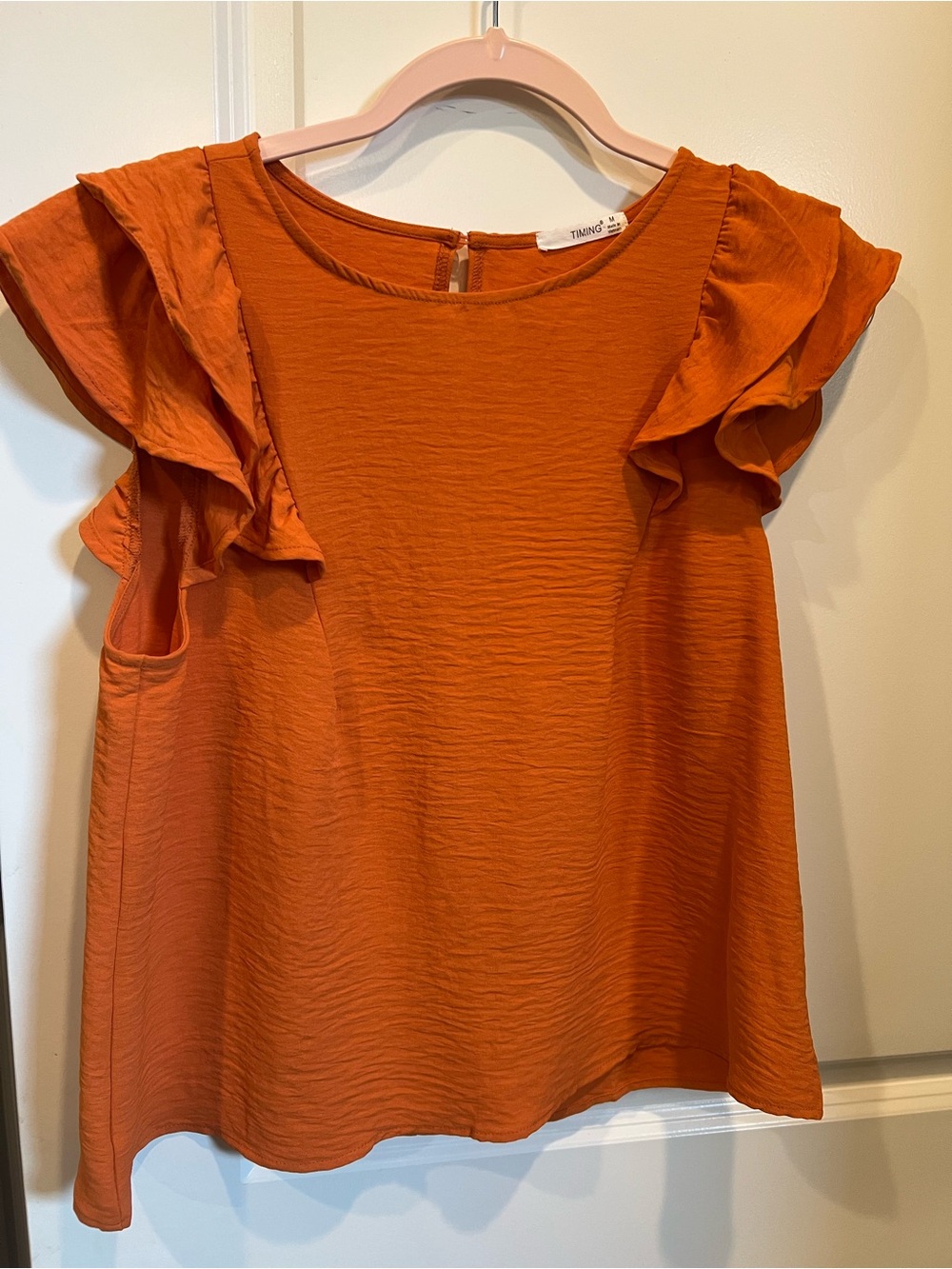 Timing Brick Orange Ruffle Sleeve Blouse